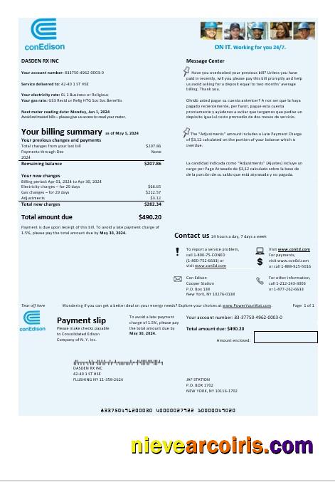 USA Con Edison electricity business utility bill